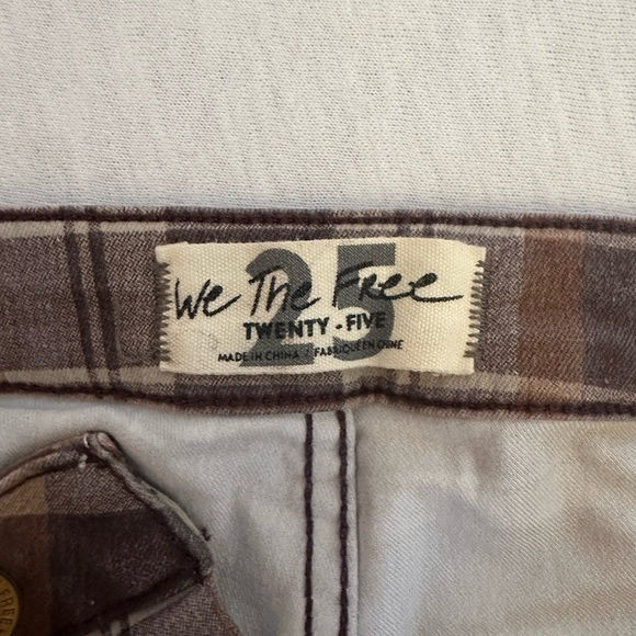 Free People Just Float On Flare Stretch Brown Plaid Jeans Bell Bottom Size 25 - Picture 12 of 16